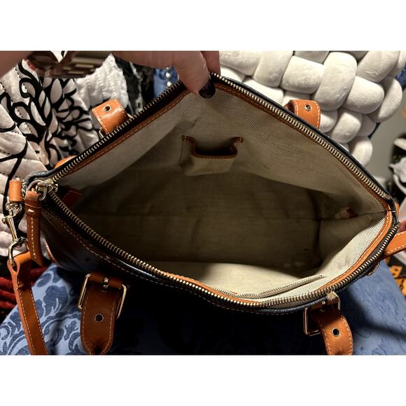 Vintage Dooney and Bourke Double Handle Satchel Navy and Tan - Picture 8 of 9